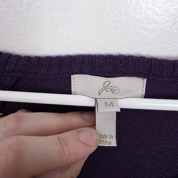 Joie Purple Cashmere Merino Wool Preppy Classic Button Up V-Neck Cardigan Size M - Picture 3 of 7